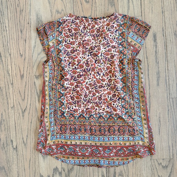 Lucky Brand Women’s Studded Border Scarf Print Boho Cap Sleeve Tee Size Small - Picture 8 of 13